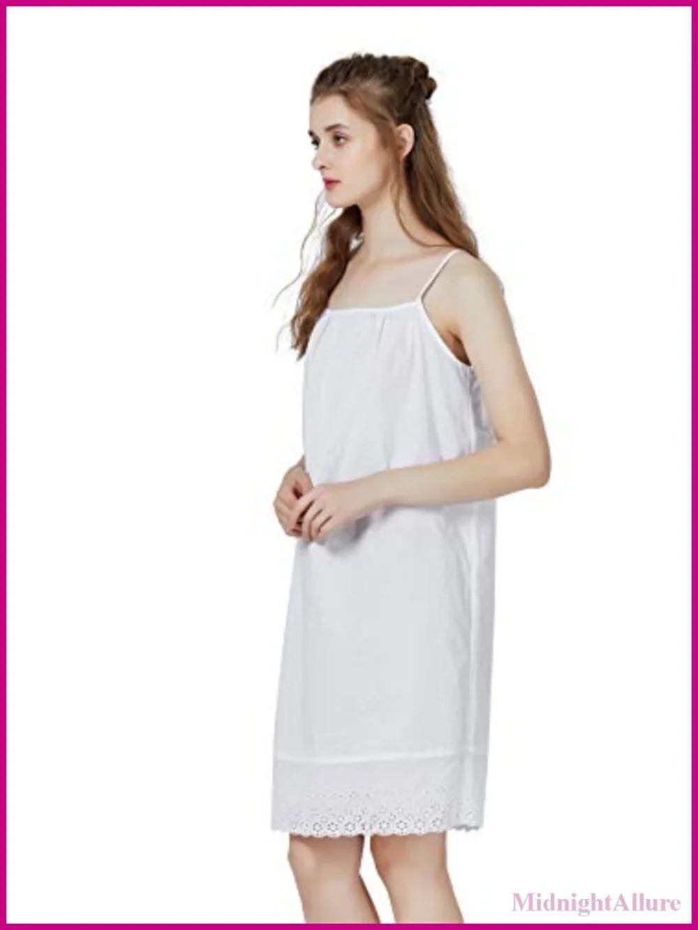 100% Organic Cotton Embroidered Lace Full Slip Vintage Dress Extender